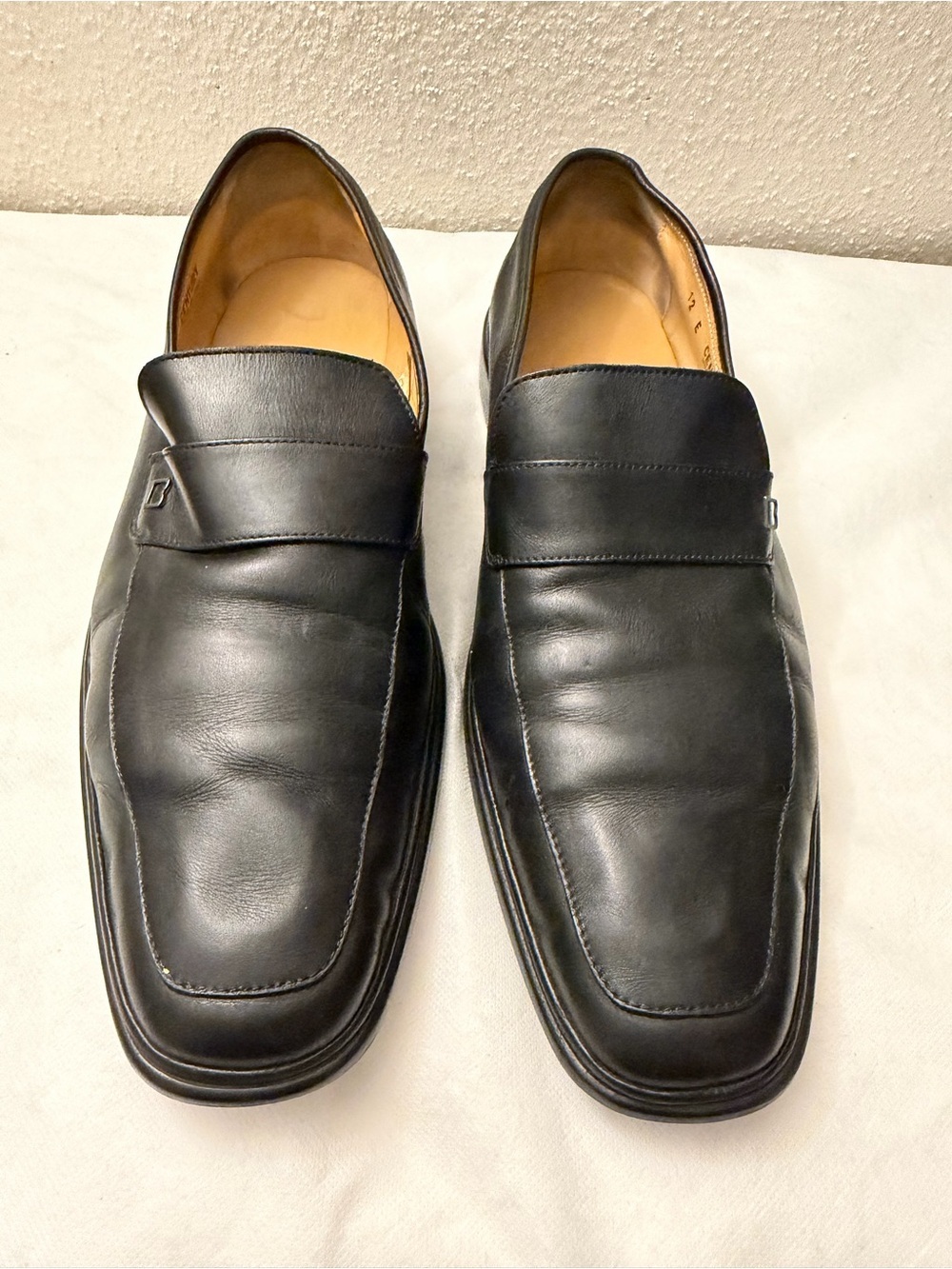 Bally Black Leather Slip-On men Loafers, SZ12, pre-owned